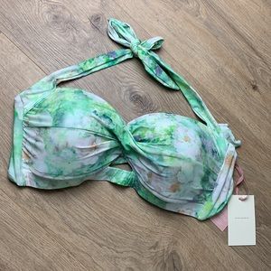 Alex Marie Green Floral Watercolor Bandaeu/Halter Bikini Top
